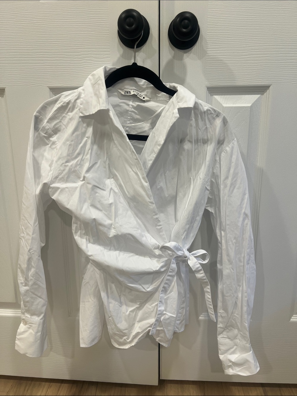 Zara White Wrap Tie Poplin Blouse - Women